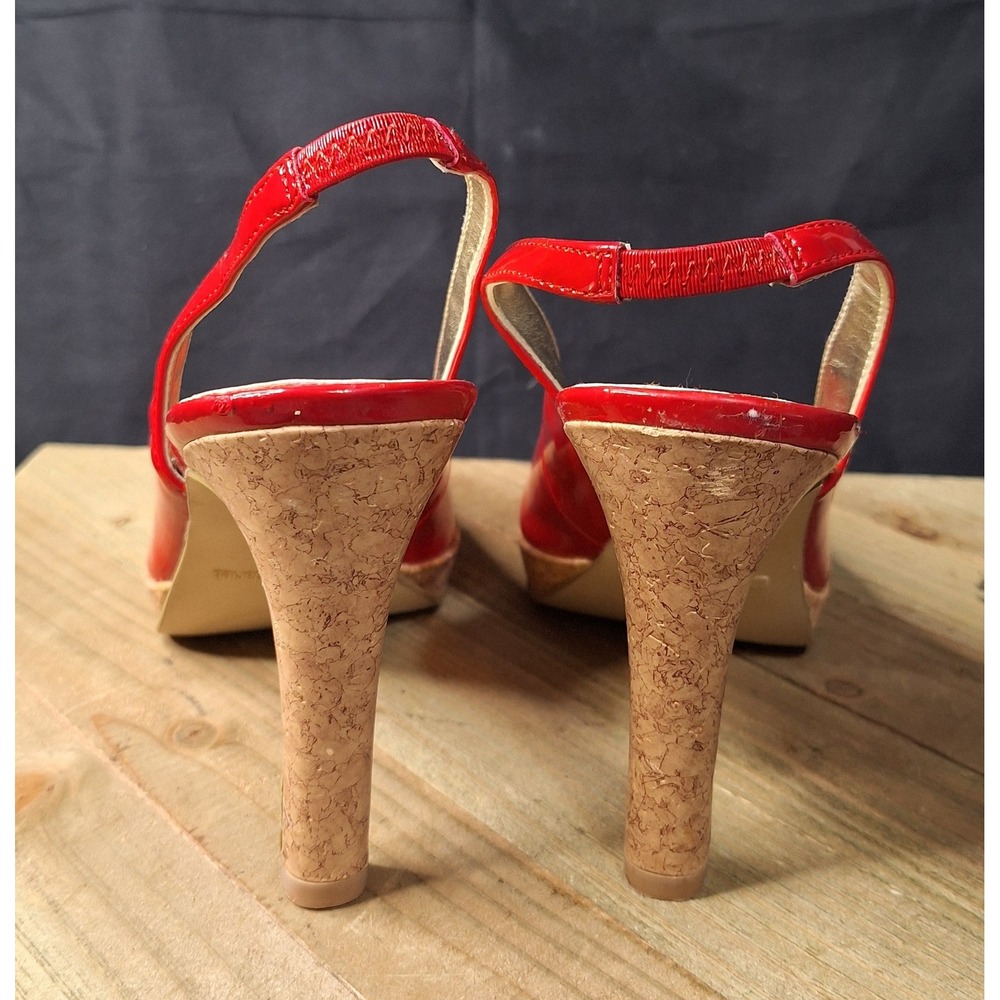 No Boundaries Marge Red Patent Peep Toe Slingback Cork Platform Heels Womens 7 - Picture 8 of 16